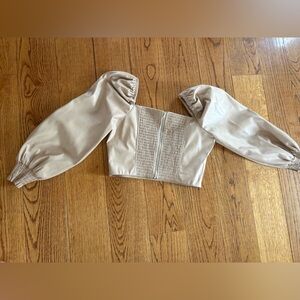 7 For All Mankind vegan leather puff sleeve top